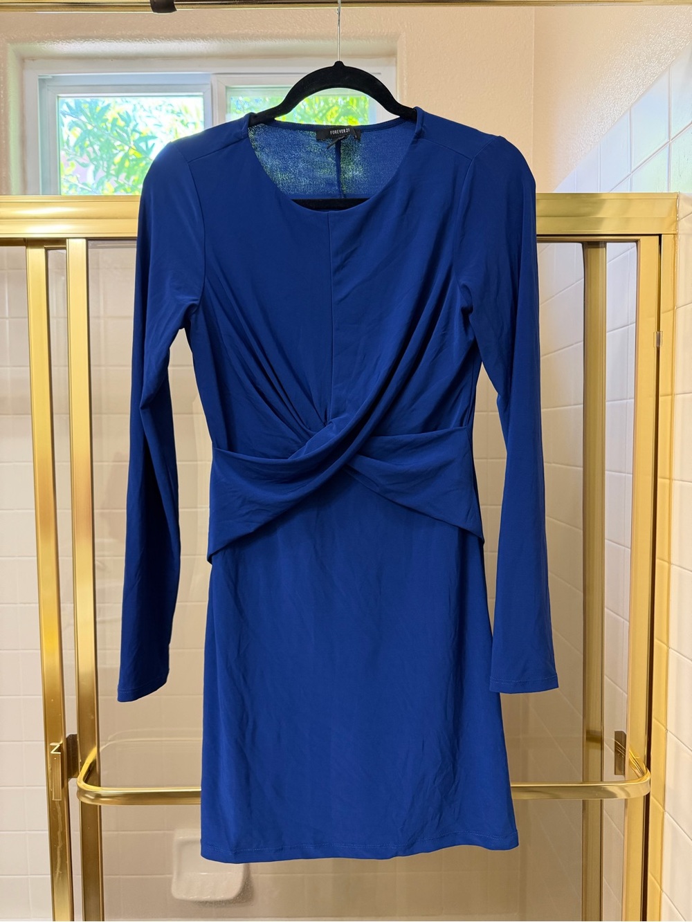 Forever 21 Long-Sleeve Twist Front Blue Women's Dress